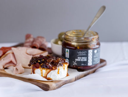 RED CHILLI ONION RELISH ON BRIE