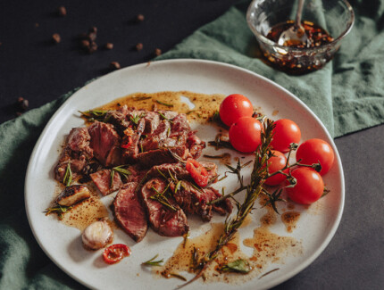Pan Crusted Steak with a Splash of Funky Black Beans