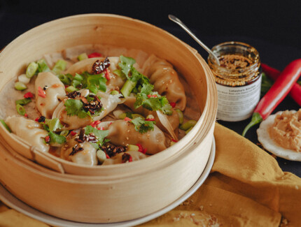 Steamed Dumplings with Funky Black Beans
